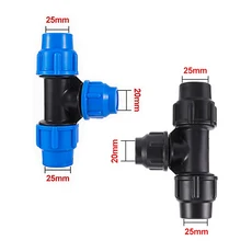 20/25/32/40/50mm PE 파이프 티 감속기 호스 커넥터 맞춤 정원 관개 피팅 플라스틱 분배기, 02 Black, 01 25 x 20 x 25