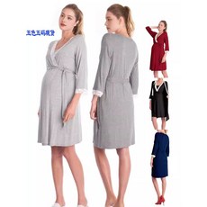 임산부 레이스 원피스 하이엔드 7부 소매 홈웨어 잠옷