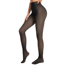 Edoneery 여성용 플리스 안감 타이츠 - 블랙 시어 웜 팬티 스타킹 레깅스 인조 반투명 두꺼운 보온 겨울용 가짜 블랙 스몰-미디엄