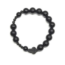 지홍 천연 원석 오닉스 흑요석 우드 십자가 묵주 팔찌 10mm 재물운 성공 부적 염주 선물