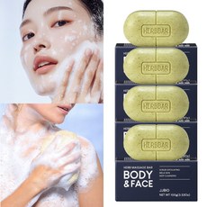 허브마사지바 올인원 항균 각질 잡티 사춘기 좁쌀 여드름 모낭염 피부 진정 땀냄새 부모님 노인 목욕 몸 냄새 체취 제거 세안 세수 바디워시 비누, 100g, 4개입