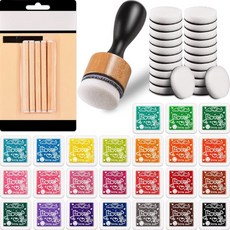 52개 미니 잉크 블렌딩 도구 세트(교체용 폼 포함)와 24색 스탬프 잉크 패드 디스트레싱 스크랩북 목재 및 천 소재 작업용