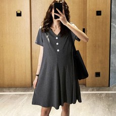 미니원피스 여름 반팔 원피스 브이넥 쓰리단추 임산부 puu+03423ij