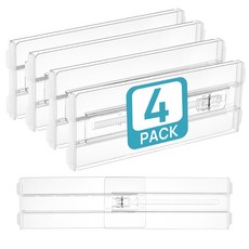 Vtopmart 대용도 서랍장용 정리 조절 칸막이 높은형 플라스틱, 4, 투명