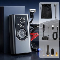 VERVEO 타이어 공기압 주입기 6000mAh 다용도 공기 주입기 자동차 자전거 오토바이 농구공 휴대용무선 전동 에어펌프, 블랙, 1개