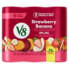 V8 딸기 바나나 100% 과일 및 채소 주스 236.6ml(8온스) 캔 (6팩), Strawberry Banana, 8 Fl Oz (Pack of 6), 1개, 236.6ml