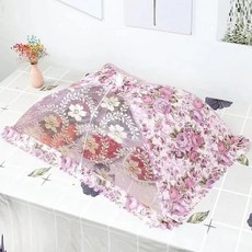 臺南出貨 大號可折疊飯菜罩 桌蓋菜罩 餐桌剩菜罩 家用遮菜蓋傘, 1個, 紫色牡丹方形- 蓋6-7個盤子