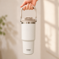 TYESO 차량 스포츠 내장형빨대 스텐 핸들텀블러 750mL, 화이트, 1050ML