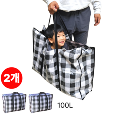 트루행센 타포린 지퍼 가방 특대형 이불가방 81cm, 2개, 블랙체크