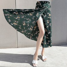롱 랩스커트 치마 롱플레어 패턴롱 스커트 여름여행, 선택1. 롱 랩스커트(그린꽃), 1개