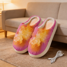 KC인증 USB 발열 슬리퍼 발난로 발 찜질기 발열신발 사무실발난로 실내화 온열 방한슬리퍼, 핫핑크
