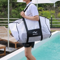 수올리 비치백 물놀이 메쉬백 빅사이즈 해변 망사 가방 대형 매쉬 숄더백, 블랙