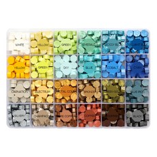 Ddeolshop 封蠟 蠟粒 封印盒裝套組 喜帖包裝裝飾 DIY套組, 1套, 24種(綠藍色)