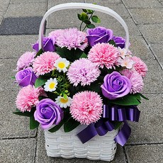 지나로즈 카네이션 혼합 비누꽃바구니 생일 기념일 어버이날 스승의 날 비누꽃 선물, 행복하세요 바이올렛, 1개