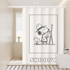 優選好物 史努比加厚防水防黴浴室浴簾學生宿捨隔斷簾免打孔幹濕分離簾子浴室淋浴拉門拉簾拉門簾, 史努比6,【單簾】寬180x高180+掛環+綁, 1個