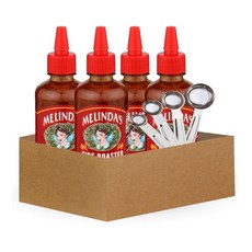 Melindas 핫 소스 - Melinda's-Fire Roasted & Habanero 핫소스 355ml12온스 번들 스테인리스 스틸 계량 스푼 세트 4개 - 스모키 페퍼 및