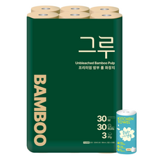 그루 프리미엄 밤부 롤 천연펄프 화장지 3겹 30m 30롤 1팩+키친타월 65매, 1개