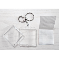 십자수열쇠고리 액자형 원단형 / 십자수원단 아크릴키링 18ct 비닐아이다 십자수바느질 / 실십자수 수업재료 부자재 마음실, 십자수열쇠고리-정사각 소, 1개