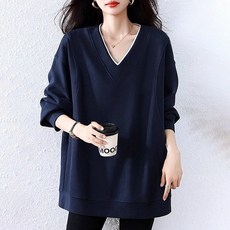 ORZQU 봄 여성 패션 트렌디 캐주얼 루즈핏 맨투맨 긴팔 빅사이즈 브이넥 셔츠 스타일 모든 코디 심플 솔리드 상의