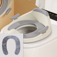 智能馬桶嬰兒童坐便圈男女寶寶專用坐便器，加大號小孩厠所坐墊蓋便盆, 包膠灰色馬桶圈+長絨墊-適合智能+普通馬