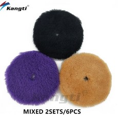 Kangti 5/6 인치 자동차 연마 디스크 천연 양모 버핑 패드 양고기 모직 DA 폴리 셔 버프 폼 커팅 도구 키트, [00] 2set Mixed 6Pcs, [00] 6 Inch Backer