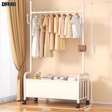 DFMEI 衣帽架落地臥室掛衣架家用室內輕奢可移動多功能宿舍收納衣服掛架, 100cm白架【加厚耐磨白色皮兜】衣帽掛鉤萬向輪+送調平底腳