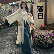 法式鉤花刺繡蕾絲衫女夏季度假風海邊防曬衣薄紗外穿罩衫長款外套