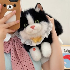 仿真布偶貓咪毛絨公仔帶音樂玩偶圍兜小貓咪兒童禮物親子互動玩具, 1個, 布偶貓黑色+藍蝴蝶結圍兜:45cm0.45kg