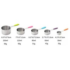 DFMEI 不鏽鋼量杯量勺烘焙食品級304不鏽鋼量杯, 1個, 彩色手柄量杯5件套:銀色