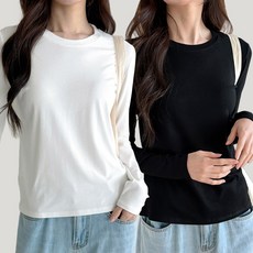 비오라 여성 기본 긴팔 모달 티셔츠 라운드티 2종세트
