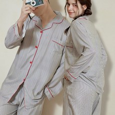 MUGIO 클래식 스트라이프 남성 여성 잠옷 세트