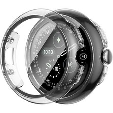 구글 픽셀 워치 3 45mm2024 화면 보호 필름 케이스 2개 세트 JZK 전면 커버 긁힘 방지 범퍼 쉘 45mm 액세서리 검정색+투명, Clear/Clear, Pixel Watch 4 (2025) 45mm