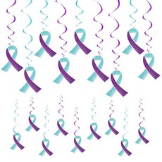 Whaline 자폐증 인식의 달 걸이식 소용돌이 글리터 틸 퍼플 리본 천장 나선형 스트리머 방지 장식품 홈 파티 벽 장식 용품 18개