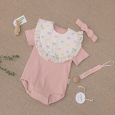 [출산백일선물]우이동금손 리본팝 베이비 4종 선물세트 [포장+쇼핑백세트], 1개, 4개입, 반팔세트M