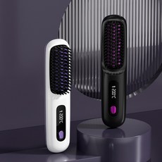 무선 빗고데기 음이온 브러쉬 헤어 스타일러 3단계 온도조절 매직기 휴대용, 화이트+블랙