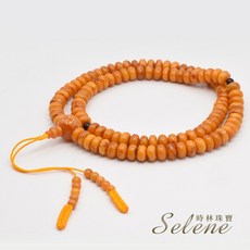 【Selene】老蜜蠟琥珀108顆轉運念珠#11(附鑑定書 6x9mm)老蜜蠟琥珀手串/項鍊, 1個