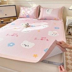 涼蓆 冰絲涼蓆 藤席 家用涼蓆 折疊軟席 豆豆印花空調席 清爽舒適, 可妮小兔,90*200cm涼蓆+枕套1只