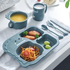 아기 이유식 흡착 식기세트 자기주도 유아식판 실리콘 공룡, 1개, Mindlab 2공룡식판세트-핑크