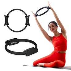 Gaiam 필라테스 링 38.1cm(15인치) 피트니스 서클 - 가볍고 내구성이 뛰어난 폼 패딩 핸들 | 팔 허벅지/다리 및 코어 토닝을 위한 유연성 및 저항 운동용 장비, Black