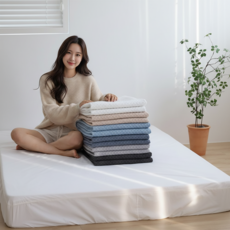 슬립앤베딩 순면 60수 피그먼트 이불 겸 패드 사계절 위싱 스프레드, 화이트