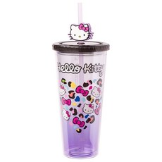 Silver Buffalo Care Bears Love 플라스틱 콜드 컵 뚜껑 및 빨대 토퍼 포함 프렌드 베어와 Love-A-Lot Bear 709.8ml(24온스), 24온스, 헬로 키티 레오파드 하트