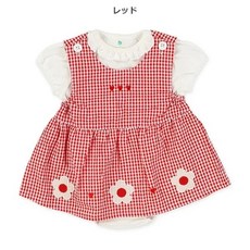 日本西松屋 紅色花朵格紋裙套裝 兩件式寶寶包屁裙