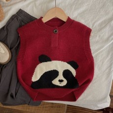 구빠방 아동 팬더 니트 베스트 조끼