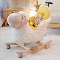 嗨購嬰幼兒寶寶兩用搖搖車木馬兒童搖馬推車男女孩帶音樂搖搖車1一3歲, 黃色小牛高背58*34*52釐米4kg