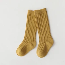 솔리드 무릎 높이 긴 양말 통기성 줄무늬 부드러운 학교 유니폼 남아 여아, [03] 1-3Years(M), 03 Yellow