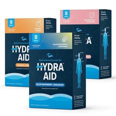 HYDRA AID 저나트륨 전해질 파우더 번들 팩 - 비타민 B C D가 함유된 해양 미네랄 하이드레이션 믹스 | 짠 뒷맛 없음 | 3가지 맛 | 스틱 24개 | 비건 G, 9.5g, 1
