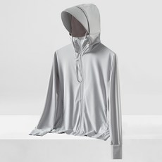 釣友俱樂部 夏季情侶防曬衣 超薄透氣 男防紫外線 大碼連帽風衣 冰絲皮膚衣, 女款淺銀灰,男款XL【135-155斤】, 1個