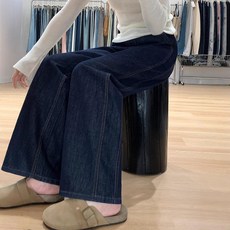 AOKADA 여성 세미 와이드 데님 팬츠 하이웨스트 봄 가을 일자 통청바지