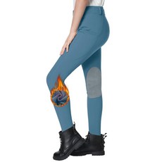 Beroy 아동용 플리스 안감 말 승마 라이딩 팬츠 브리치 겨울 여아 남아 무릎 패치 포켓 포함 말등 바지 라이트 블루