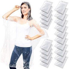 성인용 쥬베일 일회용 레인 폰초 방수 후드 비상 폰초 한 사이즈 여행 및 축제용 벌크, Clear, 50-Pack